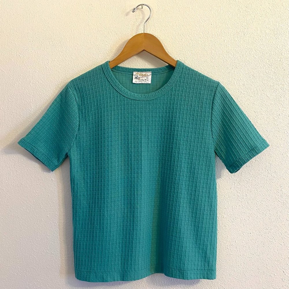 Vintage Kmart Polyester Seafoam Green Waffle Knit Tee